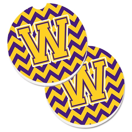 Carolines Treasures Letter W Chevron Purple and Gold Cup Holder Car Coaster, PK2 CJ1041-WCARC